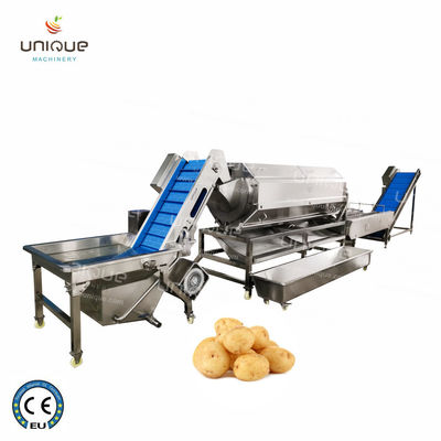 Máquina contínua de descascar vegetais de raiz de aço inoxidável 304 para lavagem e descascagem